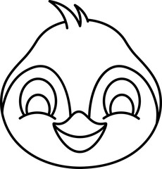 Canvas Print - Cartoon Penguin Face Icon in Black Outline.