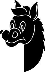 Sticker - B&W Illustration of Horse Face Icon.