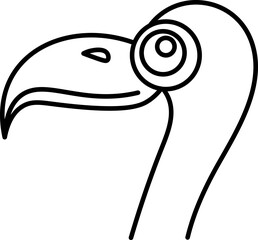 Poster - Flat Style Flamingo Face Icon in Black Line Art.