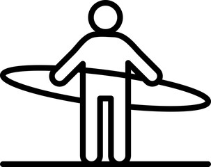 Poster - Black line art illustration of Human hand holding hula hoop exercise icon.