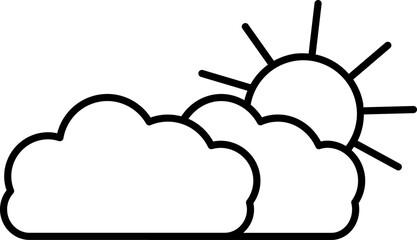 Canvas Print - Sun Behind Clouds Icon in Black Line Art.