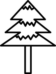 Wall Mural - Snowy Xmas or Fir Tree Icon in Black Line Art.