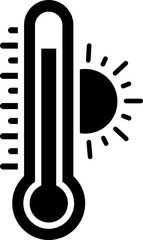 Sticker - Sun Temperature with Thermometer glyph icon or symbol.