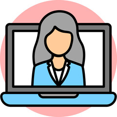 Sticker - Illustration of Online woman video call in laptop screen icon.