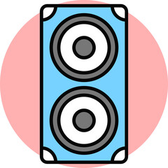 Poster - Blue and Gray speaker icon on pink round background.