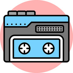 Sticker - Tape recorder icon in blue and gray color.