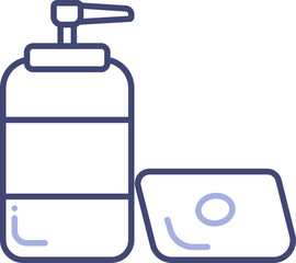 Sticker - Blue line art Soap Bar and Pump Bottle icon for Cleaning.