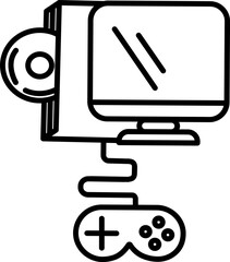 Sticker - CD Player Monitor and Gamepad Icon in Black Line Art