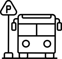 Sticker - Bus parking icon in thin line art.