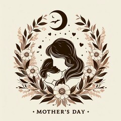 Wall Mural - Illustration for mother's day with mom hugging her baby