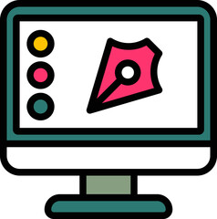 Sticker - Vector illustration of Pen tool in computer screen icon.