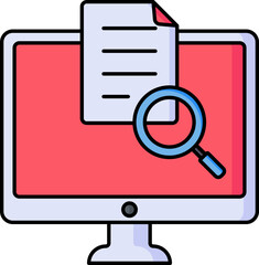 Sticker - File or document search in desktop screen icon in red and blue color.