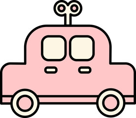 Sticker - Clockwork Toy Car Icon In Pink Color.