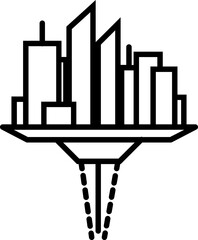 Wall Mural - Line art illustration of Cityscape building virtual view screen icon.