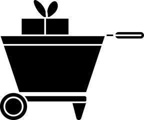 Wall Mural - Shopping Cart With Gift Box Icon In Black And White Color.