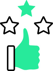 Sticker - Thumb up with stars icon in green and black color.