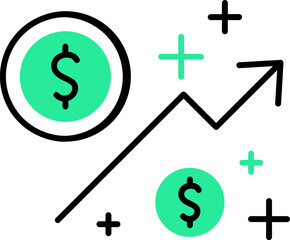 Wall Mural - Black and Green dollar money growing arrow icon.