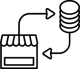 Sticker - Money transfer shop icon in black line art.