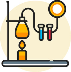 Sticker - Chemical beaker on burner with test tubes icon in flat style.