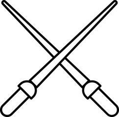 Sticker - Cross Swords Icon in Black Line Art.