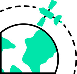 Poster - Satellite around on planet icon in green and black color.