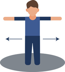 Faceless man standing with open arms icon for one meter social distance or exercise.