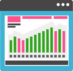 Canvas Print - Financial Website or Bar Graph chart on web page icon in flat style.