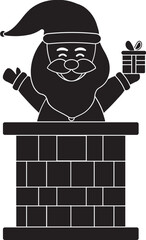 Poster - Vector Illustration Of Santa Claus Holding Gift Box Inside Chimney.