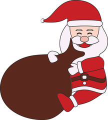 Sticker - Cartoon Santa Claus Sitting With Brown Heavy Sack In Flat Style.