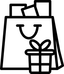 Wall Mural - Line art illustration of shopping bag with gift box icon.