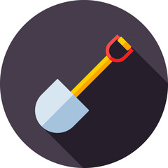 Sticker - Illustration of Shovel icon on purple circle background.