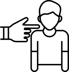 Poster - Finger point to man icon in thin line art.