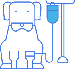 Sticker - Dog Intravenous Therapy Icon in Blue Line Art.