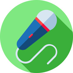 Wall Mural - Blue and Red Microphone icon on green round background.