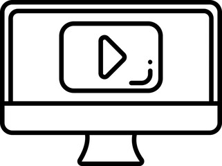 Sticker - Black outline Play button in monitor screen icon.