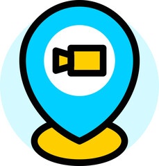 Sticker - Video location tracking icon in blue and yellow color.