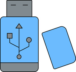 Poster - USB Flash Drive Icon In Blue And Grey Color.