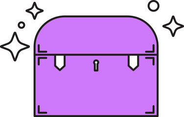 Sticker - Treasure Box Icon In Purple And White Color.