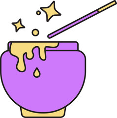 Poster - Magic Pot Or Cauldron Icon In Purple And Yellow Color.