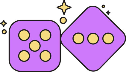 Wall Mural - Dice Icon In Purple And Yellow Color.