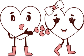 Sticker - Cartoon Heart Passing Flying Kiss To Lover Vector Illustration.