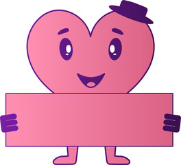 Poster - Cartoon Heart Male Holding Blank Paper In Pink And Purple Color.