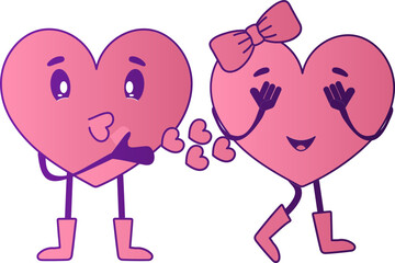 Poster - Cartoon Heart Passing Flying Kiss To Lover In Pink And Purple Color.