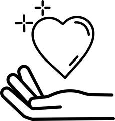 Sticker - Illustration of Heart on Hand line icon in flat style.