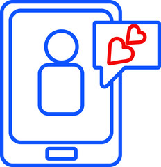 Sticker - Human Online Chatting from Smartphone with Heart or Love Message line icon.