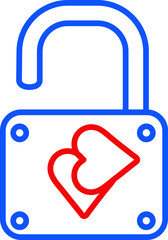 Wall Mural - Open Heart Lock icon in blue and red line art.