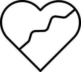 Poster - Cracked or broken heart icon in black line art.