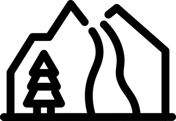 Sticker - Xmas tree with waterfall mountain icon in line art.