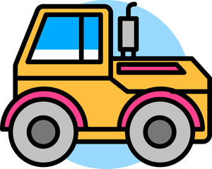 Canvas Print - Flat style Tractor icon in yellow and pink color.