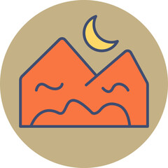 Poster - Mountain with Crescent moon icon on brown round background.